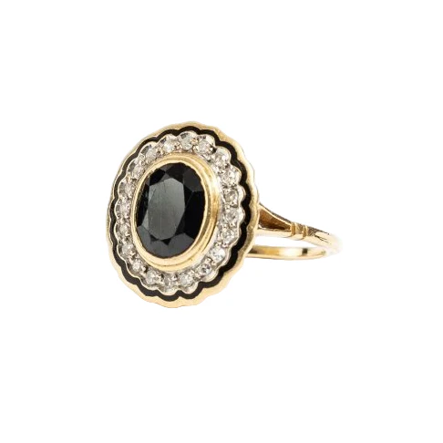 Bague Marguerite en or jaune, saphir et diamants - Image 3