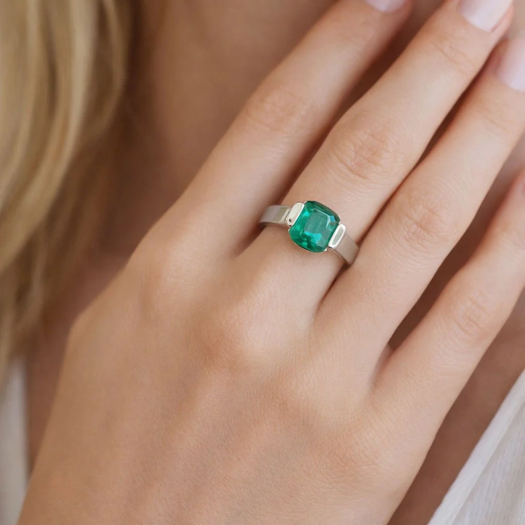 Bague en or blanc et émeraude - Image 2