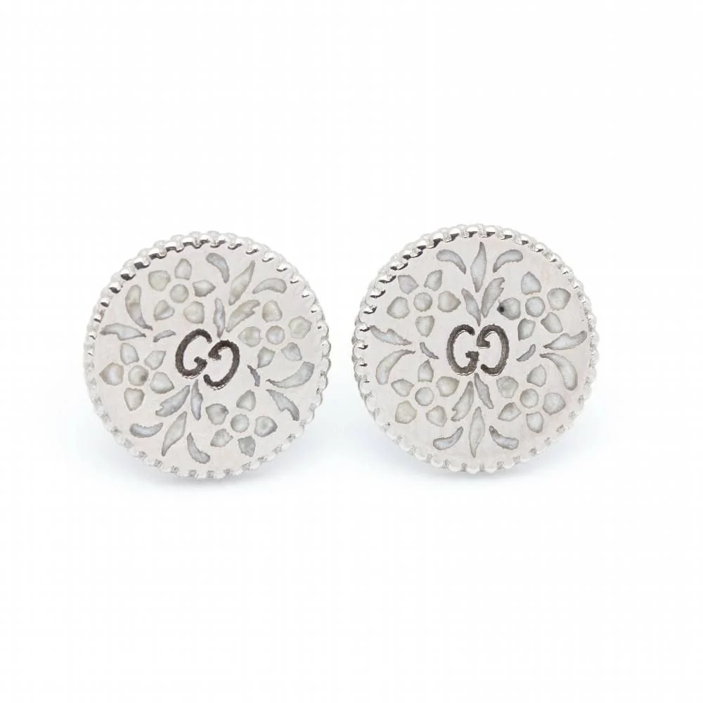 Boucles d'oreilles GUCCI "Icon Blossom" en or blanc et émeraude