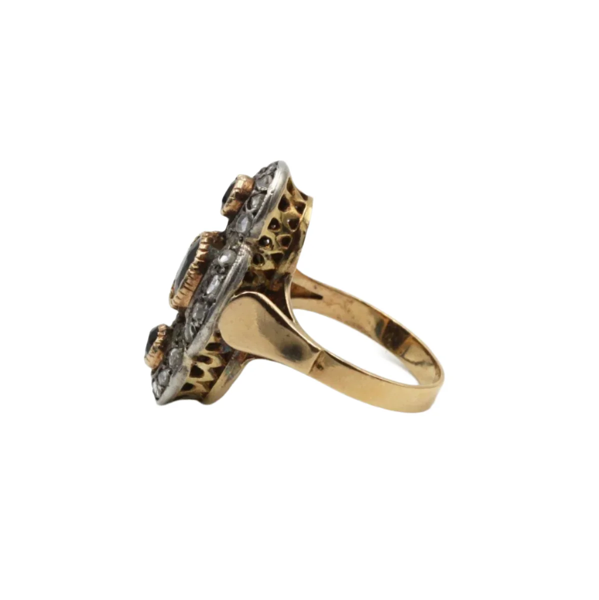 Bague en or jaune, argent, saphirs et diamants - Image 2