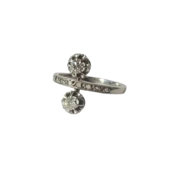Bague Toi & Moi en or blanc, platine et diamants - Image 2