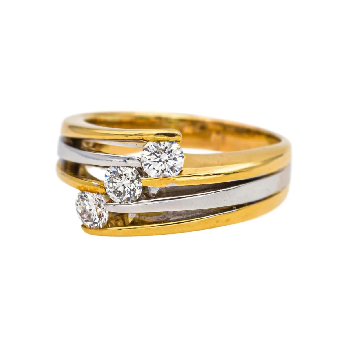 Bague Trilogie en or jaune, or blanc et diamants - Image 3