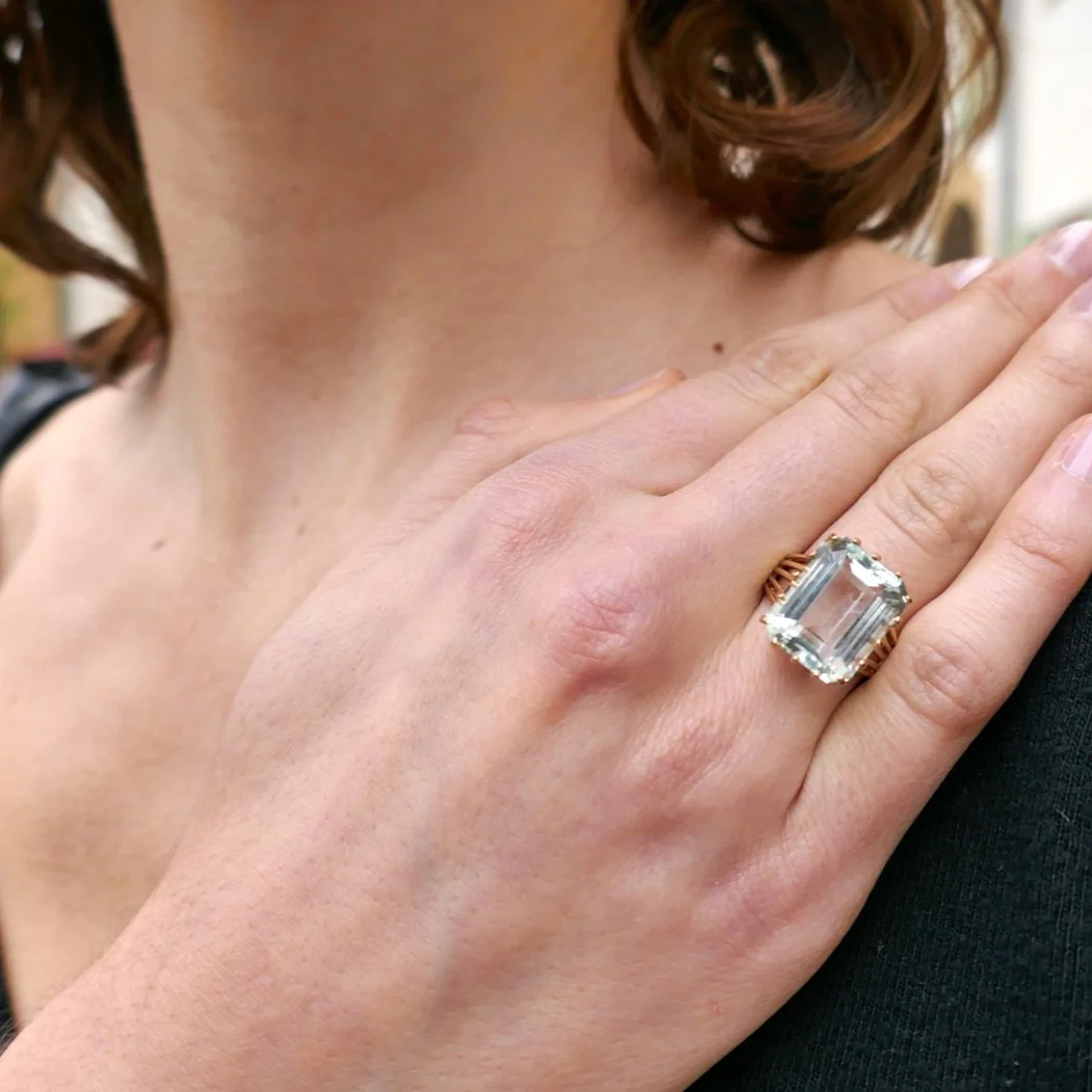 Bague en or jaune et aigue marine - Image 6