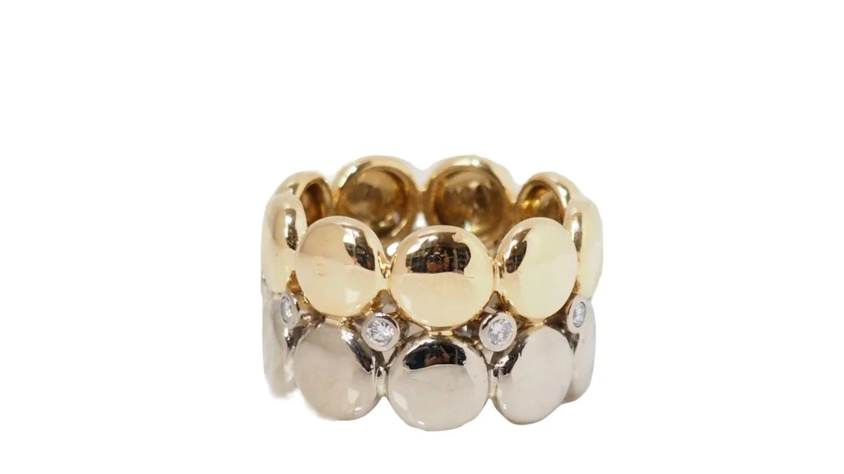 Bague Bandeau CARTIER "HoneyMoon" en or blanc, or jaune et diamants