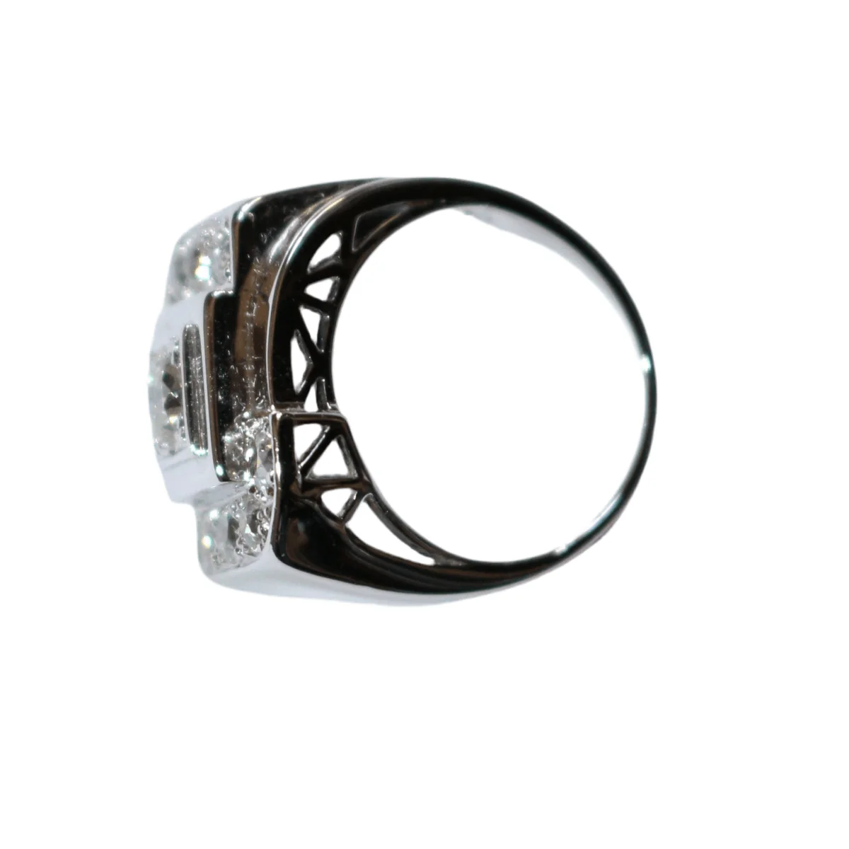 Bague Chevalière en or blanc, platine et diamants - Image 3