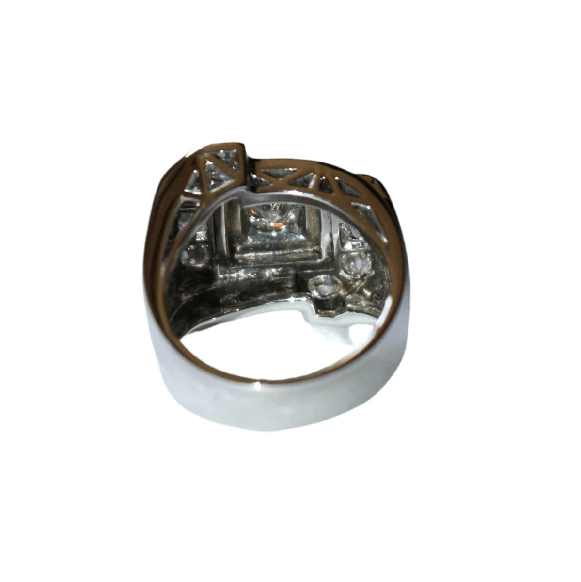 Bague Chevalière en or blanc, platine et diamants - Image 4