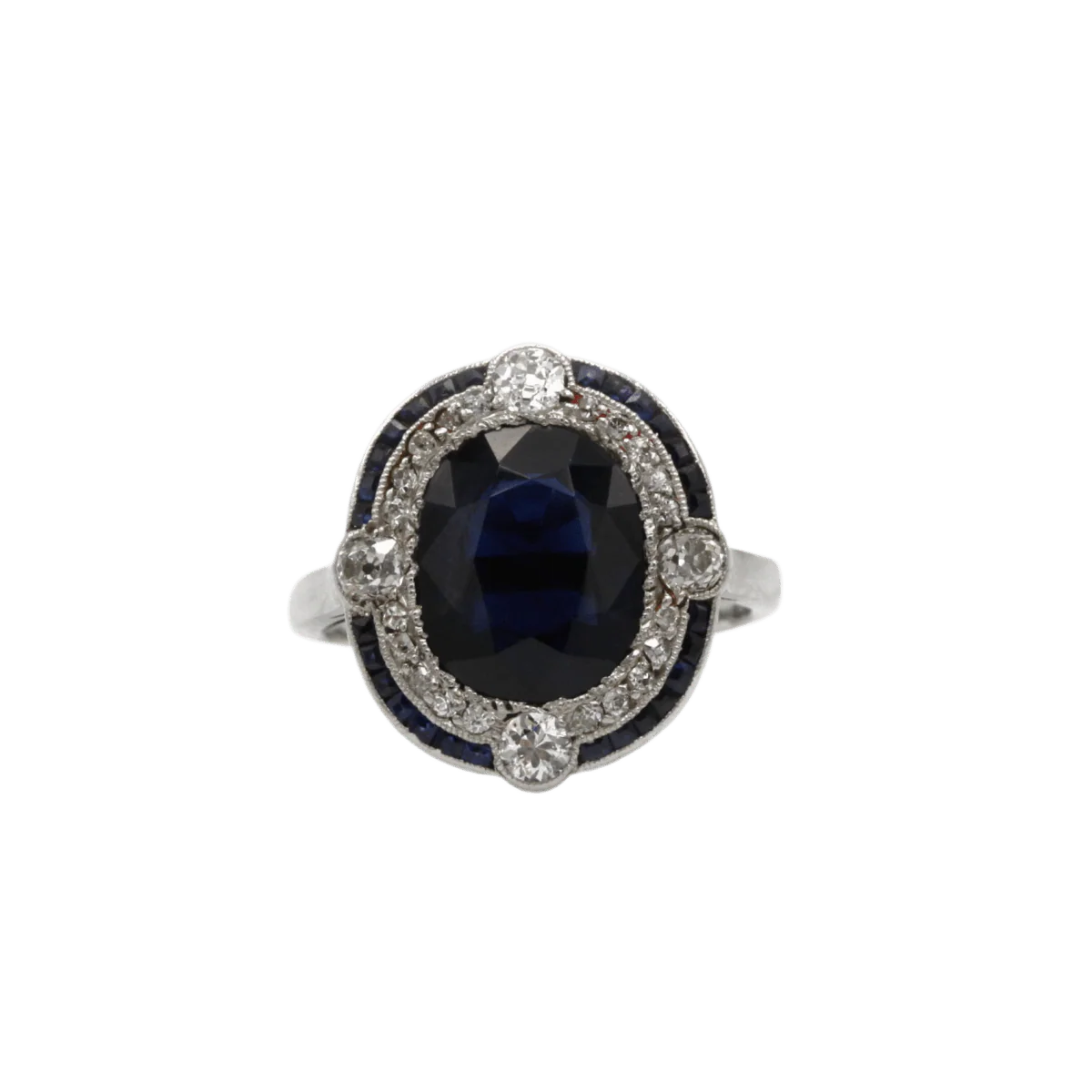 Bague Pompadour en platine, saphirs et diamants