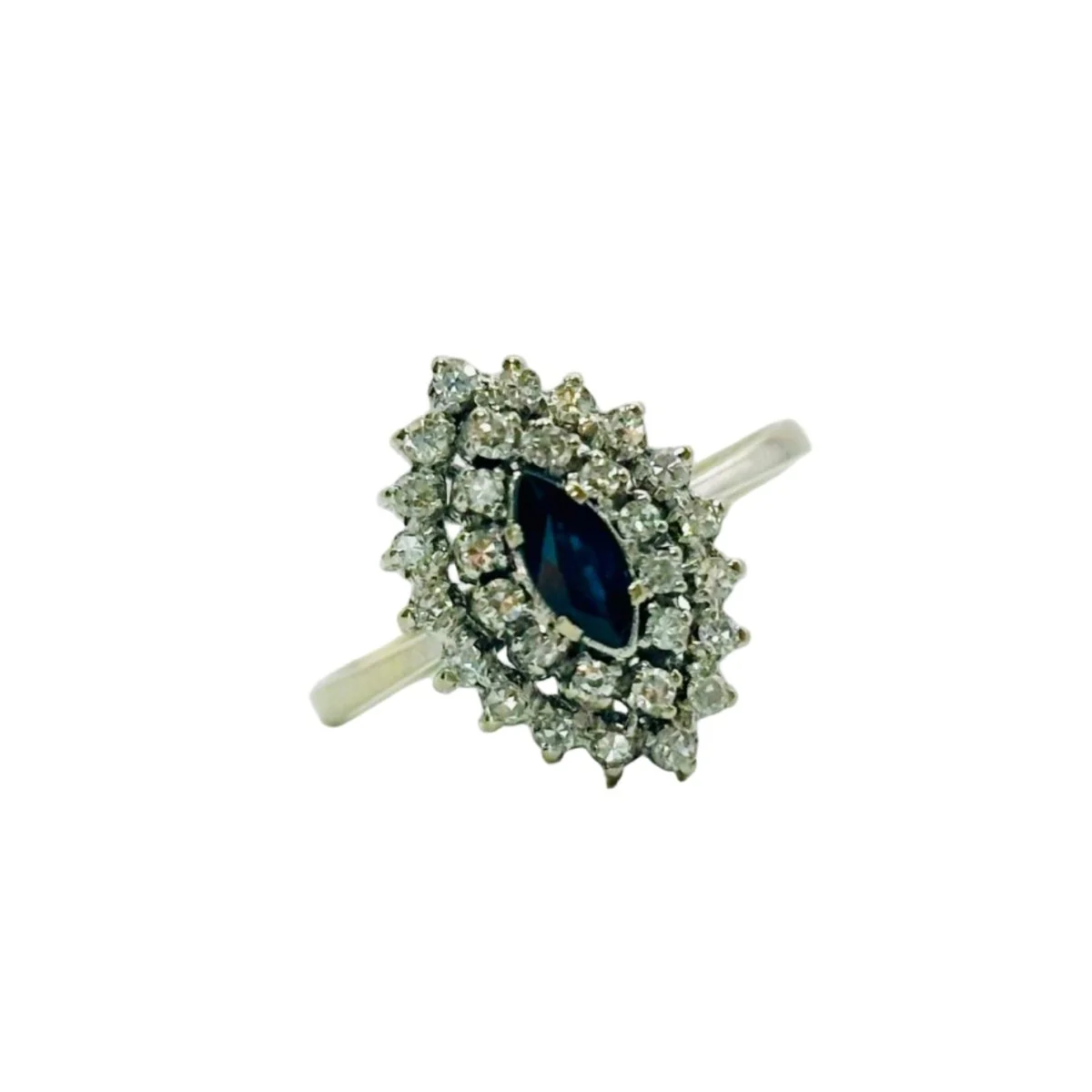 Bague Marquise en or blanc, saphir et diamants - Image 3