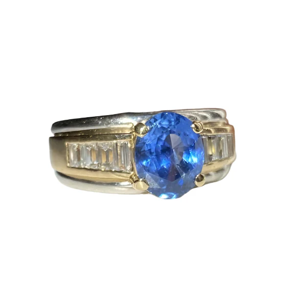 Bague en or jaune et blanc, saphir et diamants - Image 3