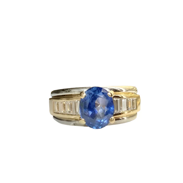 Bague en or jaune et blanc, saphir et diamants - Image 5