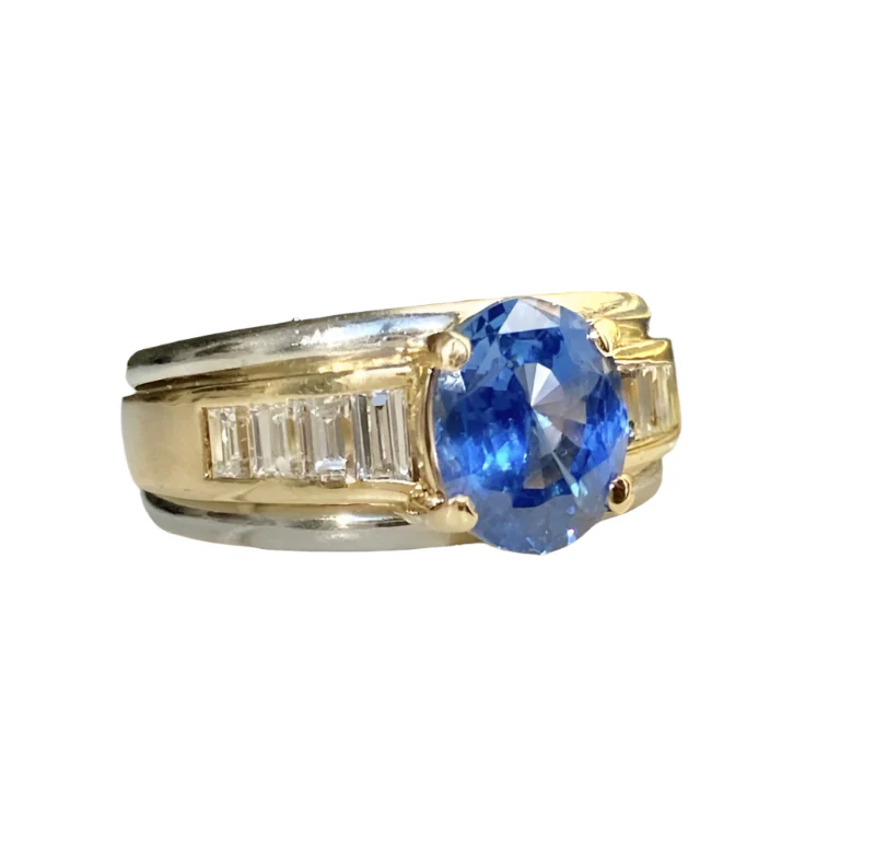 Bague en or jaune et blanc, saphir et diamants - Image 7