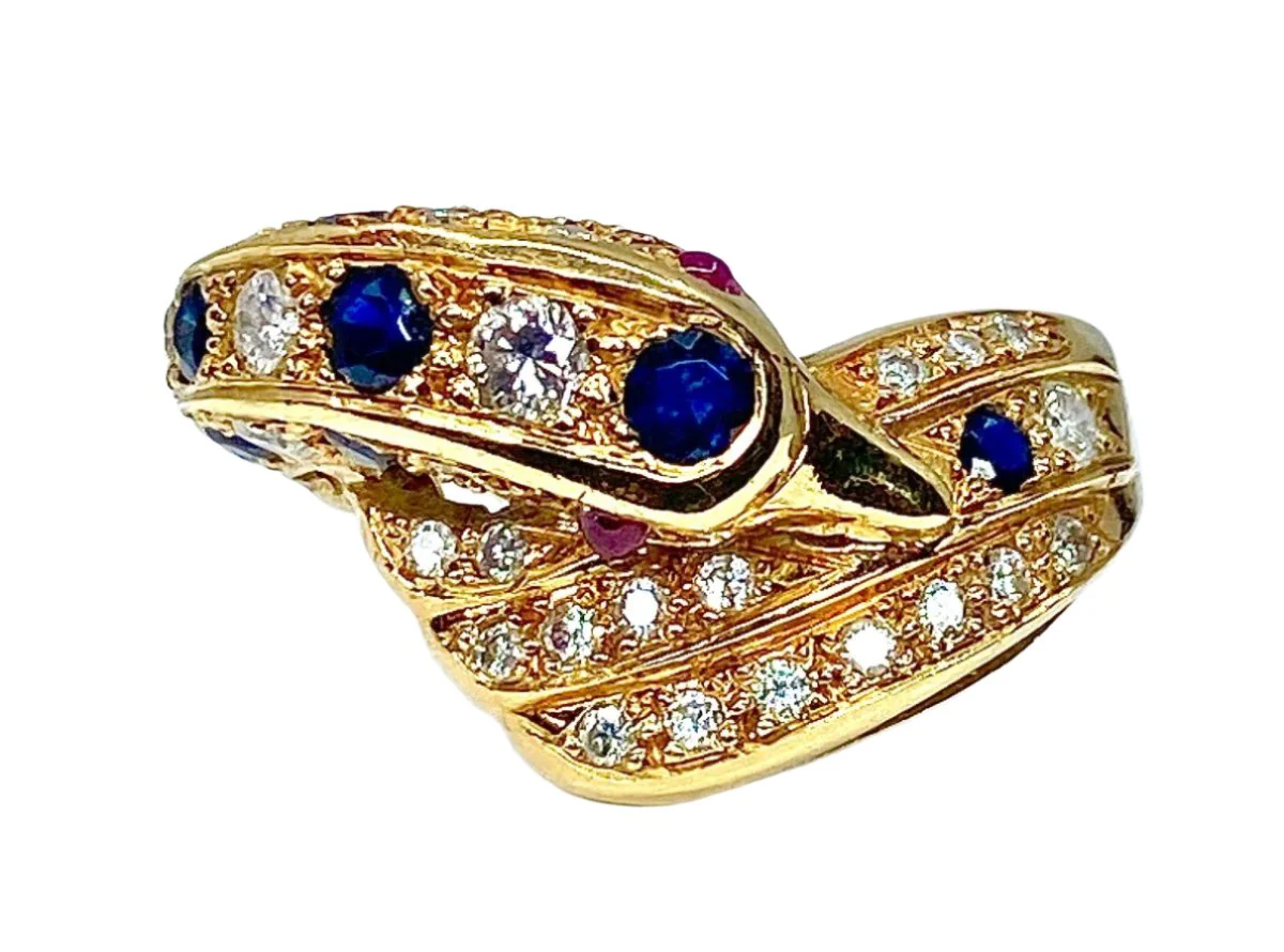 Bague dauphin en or jaune 18 carats ,saphirs ,diamants et rubis - Image 11