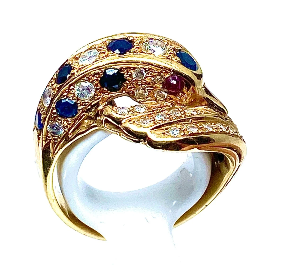 Bague dauphin en or jaune 18 carats ,saphirs ,diamants et rubis - Image 15