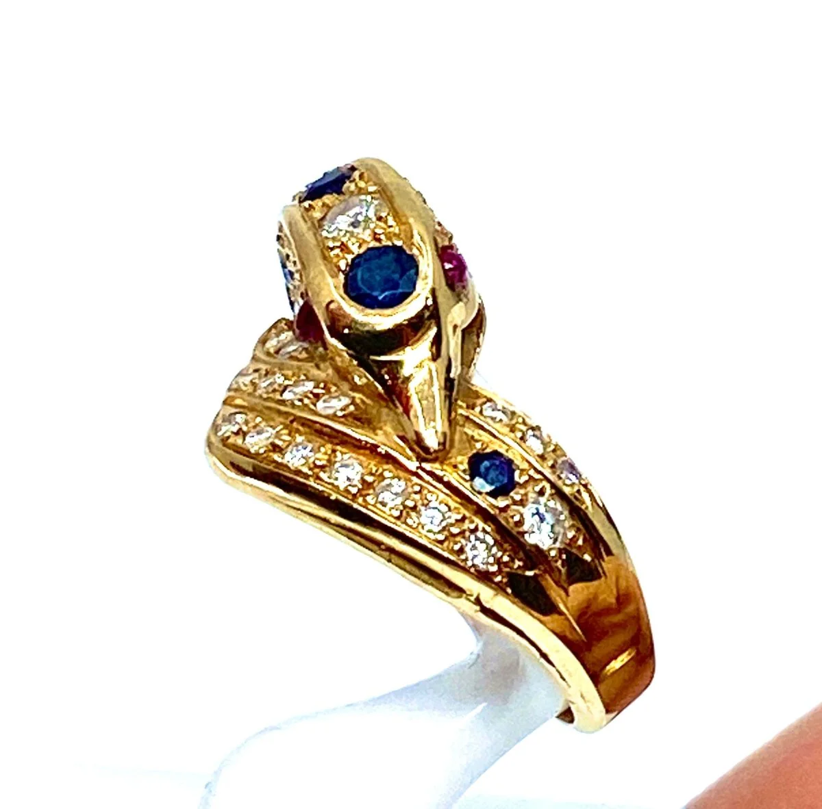 Bague dauphin en or jaune 18 carats ,saphirs ,diamants et rubis - Image 2