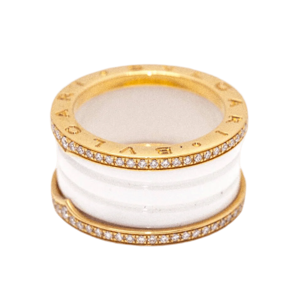 Bague BVLGARI "B.Zero1" en or rose, céramique et diamants