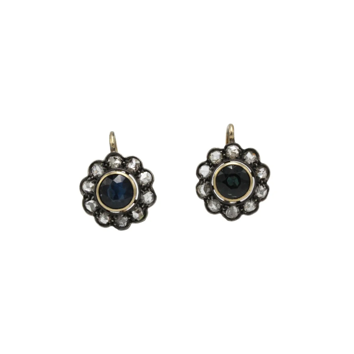 Boucles d'oreilles Dormeuses en or jaune, saphirs et diamants