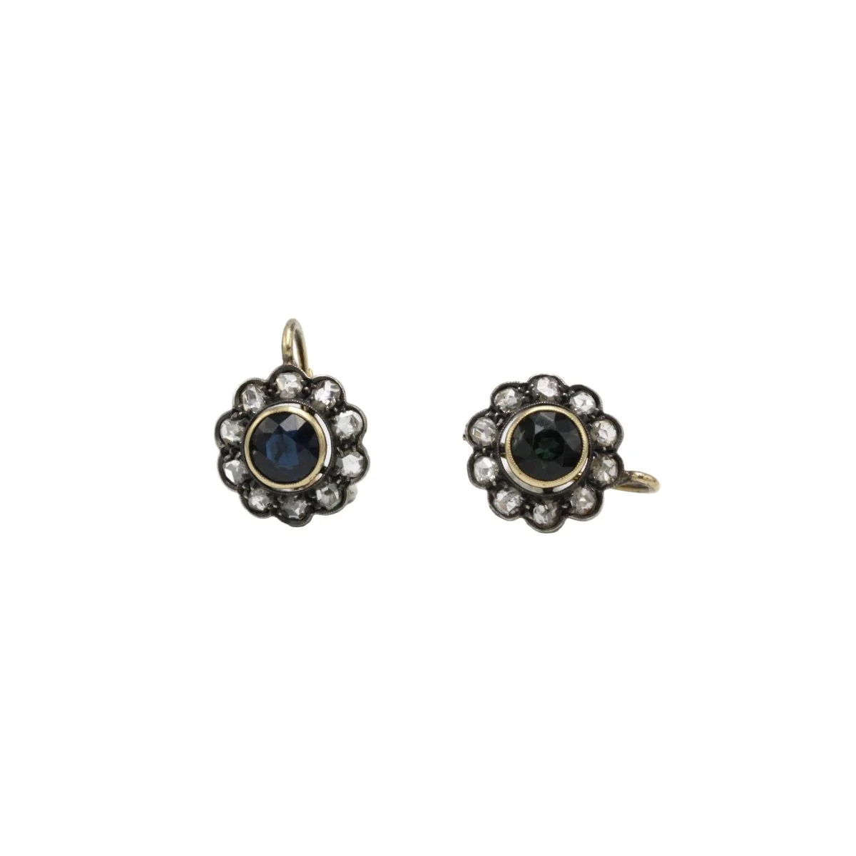 Boucles d'oreilles Dormeuses en or jaune, saphirs et diamants - Image 2