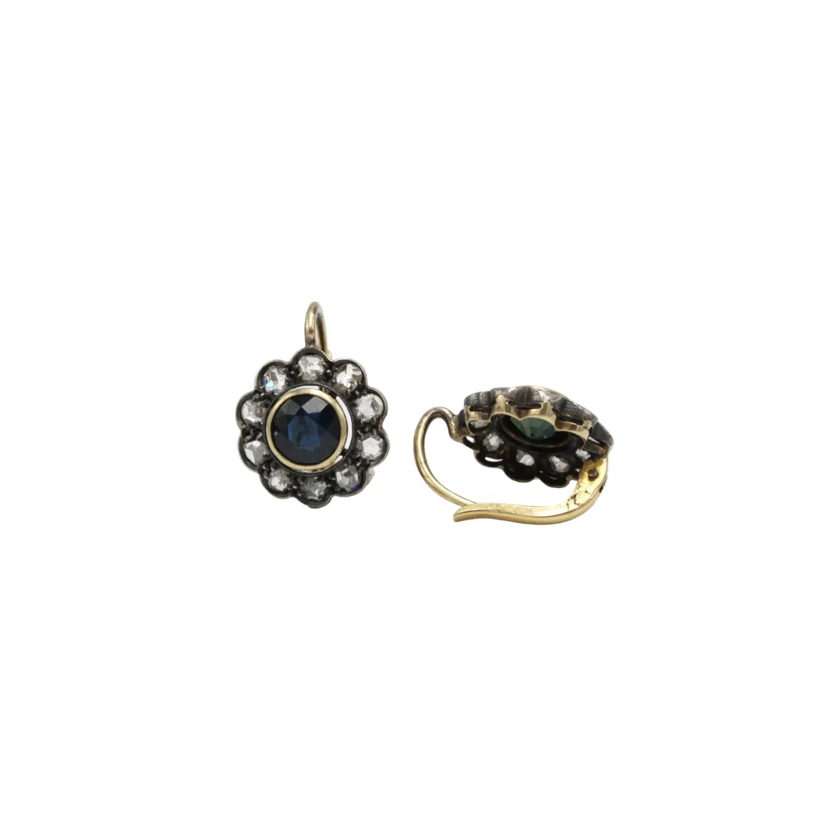 Boucles d'oreilles Dormeuses en or jaune, saphirs et diamants - Image 3