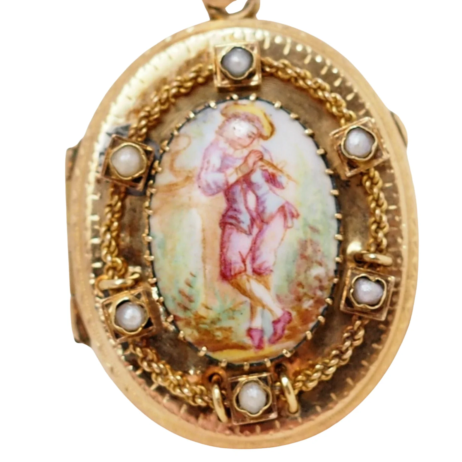 Pendentif Porte Photo Flutiste Porcelaine De Limoge Et Perles - Image 3