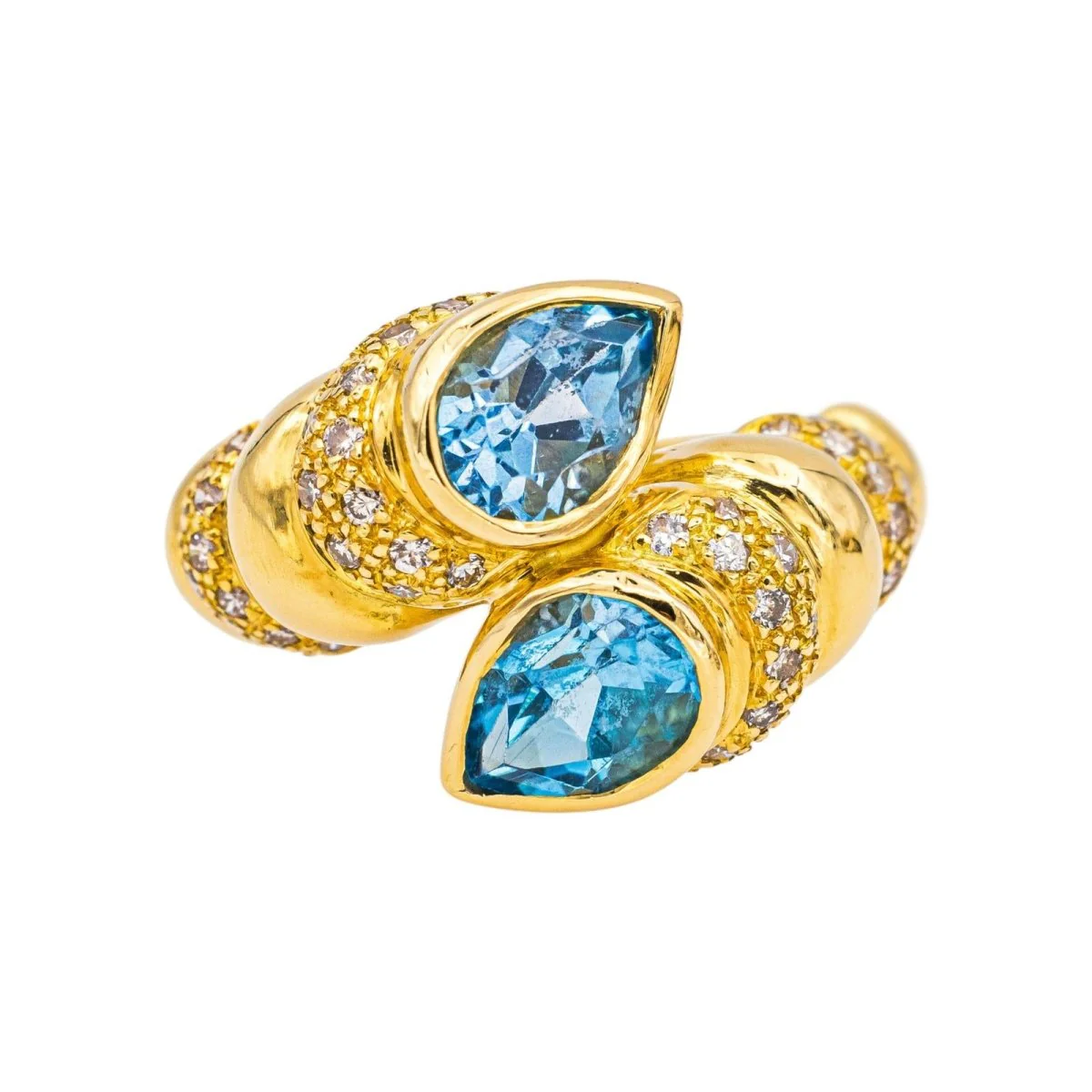 Bague Toi & Moi en or jaune, topazes et diamants