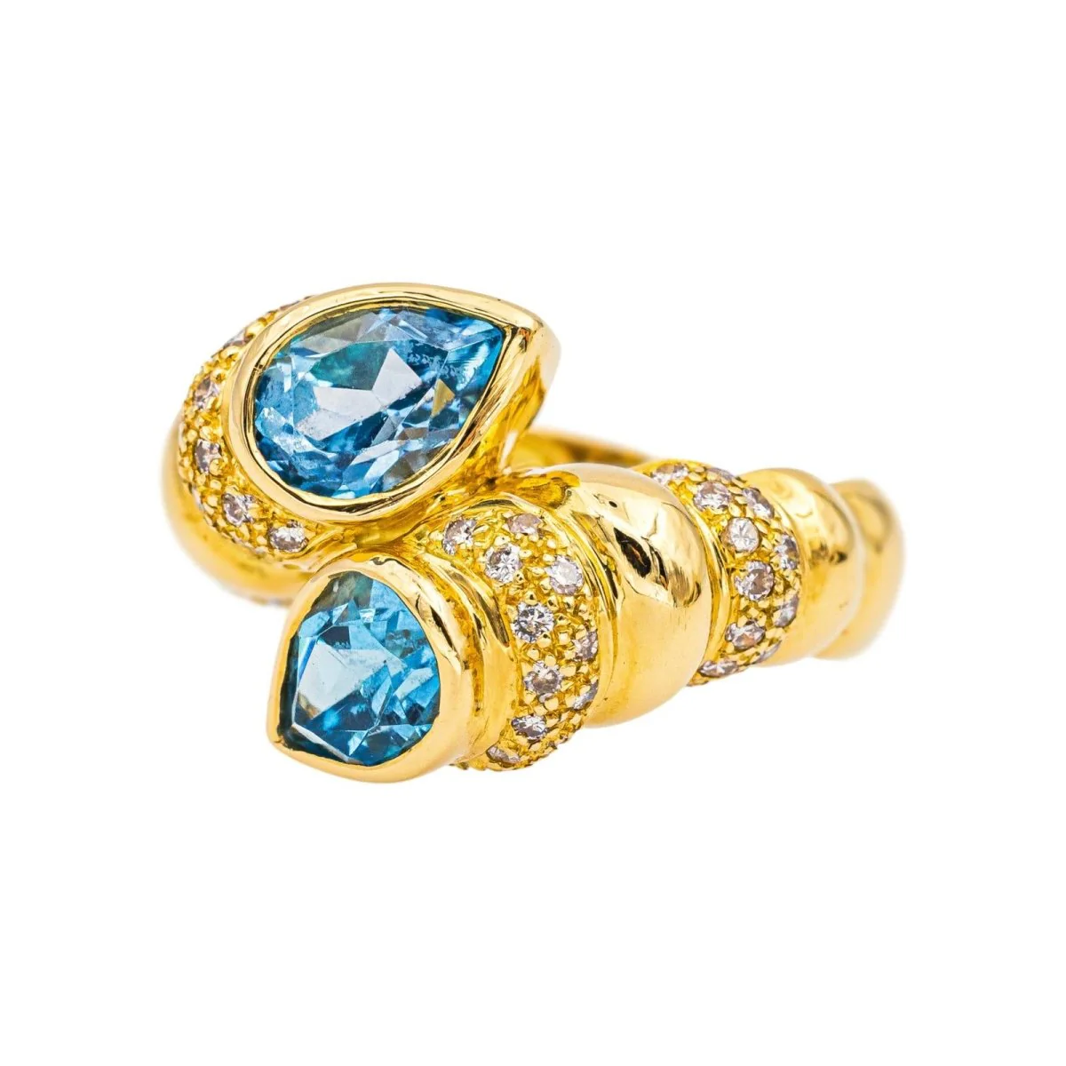 Bague Toi & Moi en or jaune, topazes et diamants - Image 3