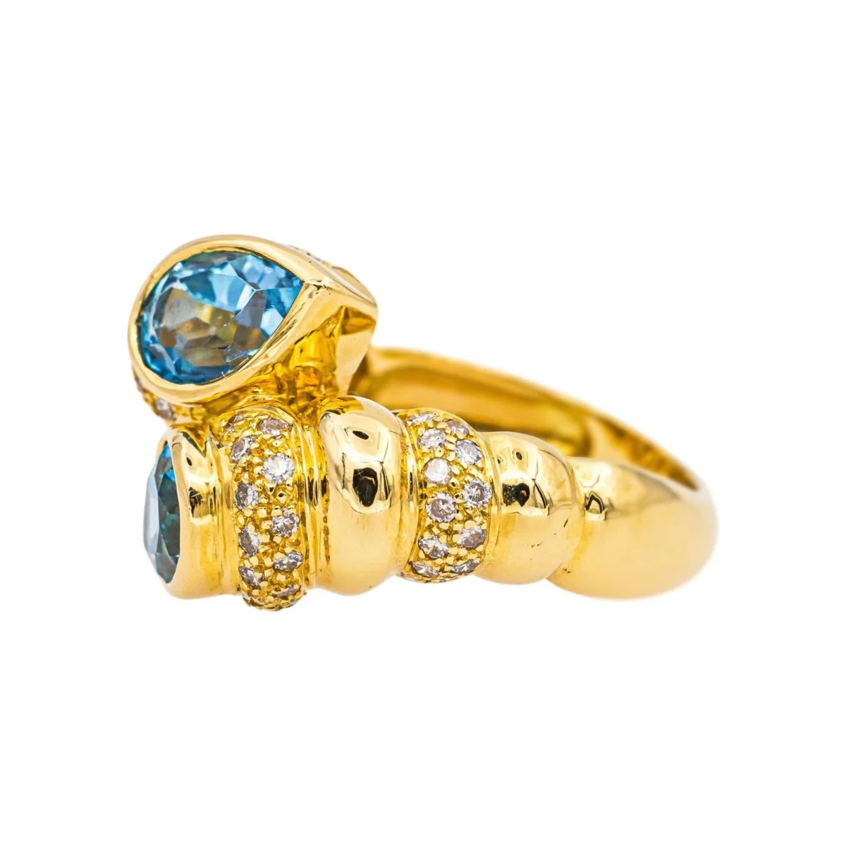 Bague Toi & Moi en or jaune, topazes et diamants - Image 4