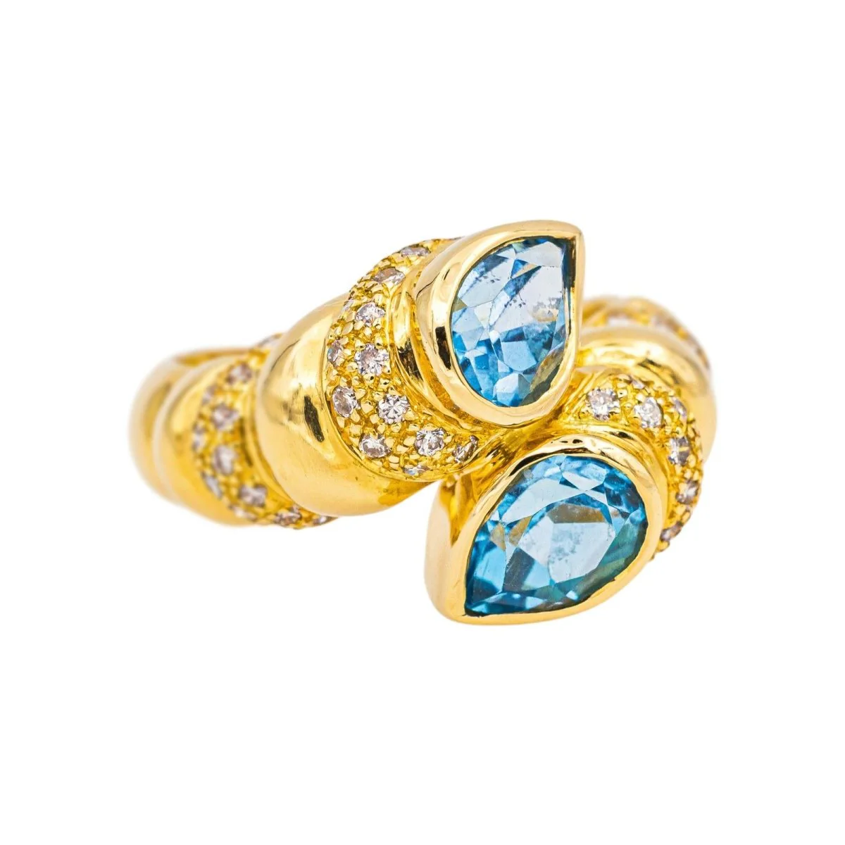 Bague Toi & Moi en or jaune, topazes et diamants - Image 6