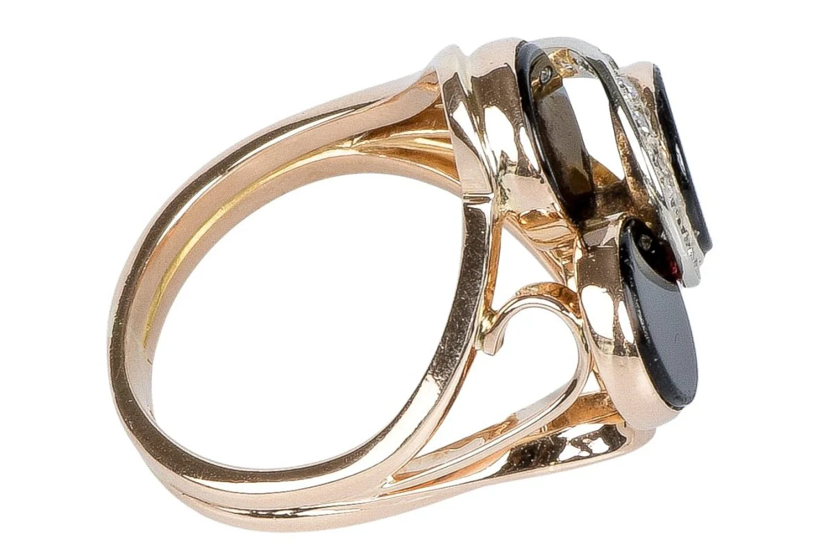 Bague en or rose à décor d' onyx et diamants - Image 6