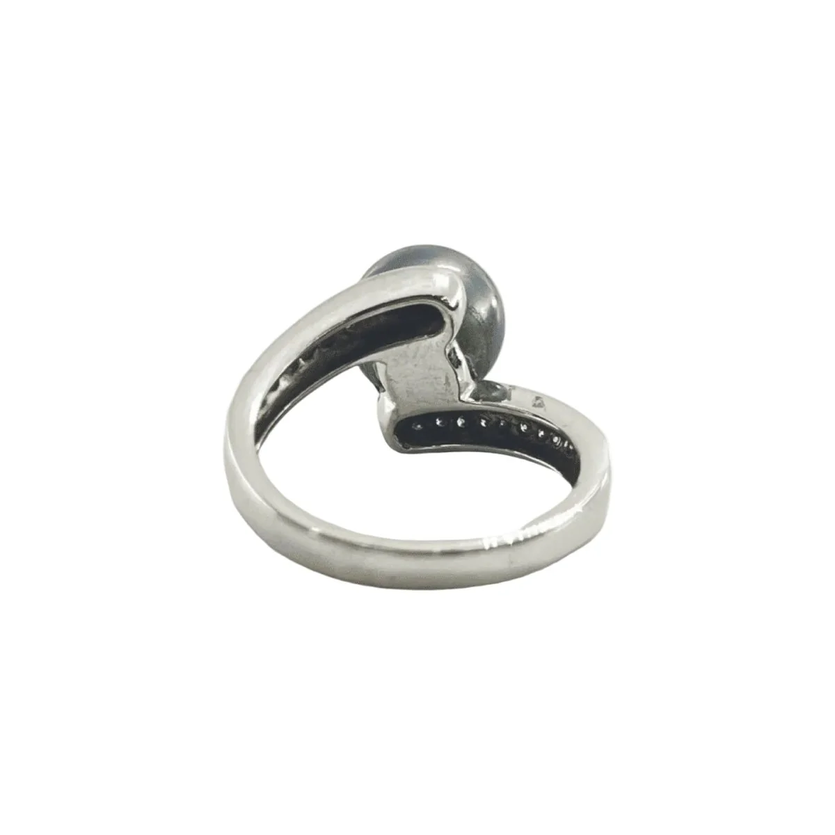 Bague Solitaire en or blanc, perle et diamants - Image 4