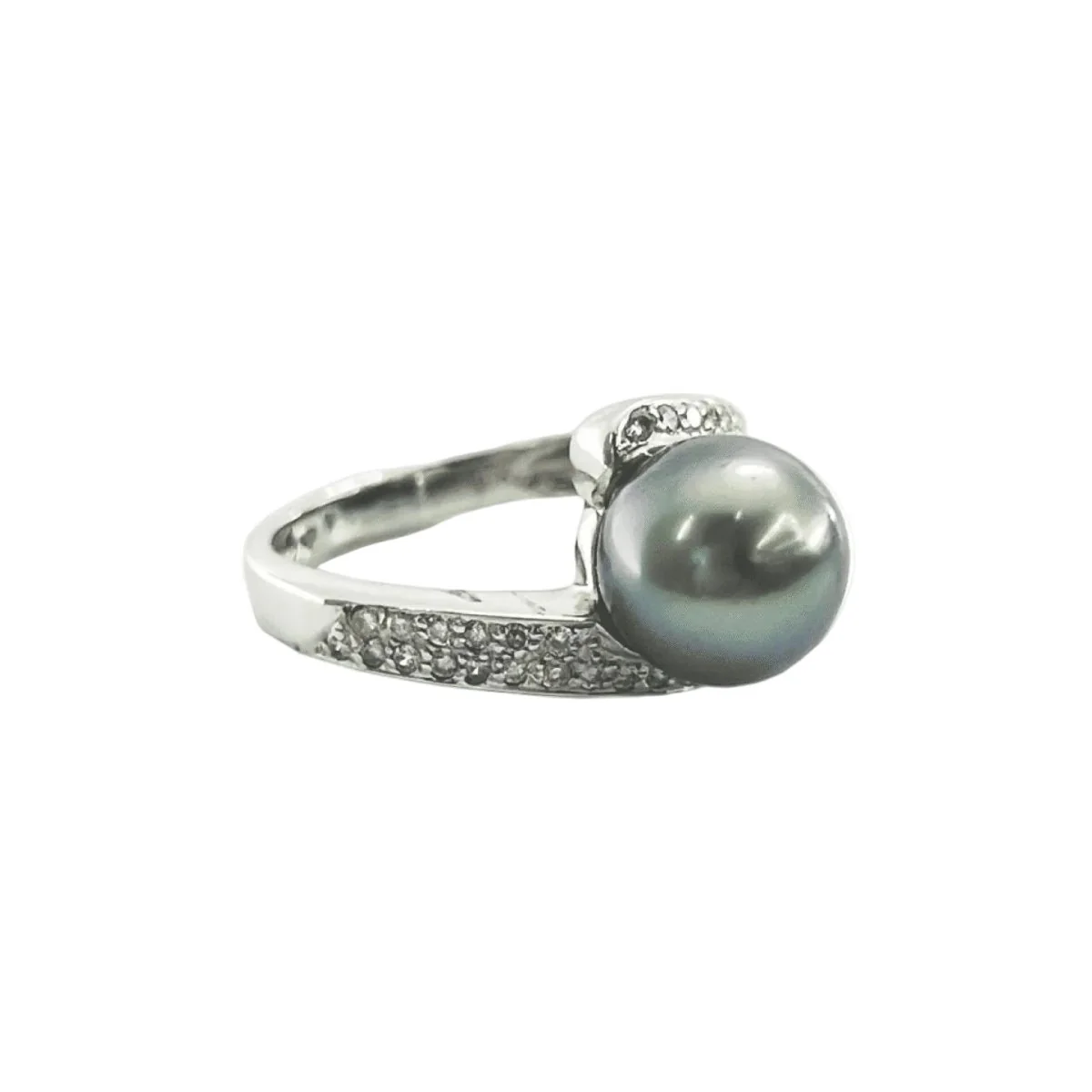 Bague Solitaire en or blanc, perle et diamants - Image 5