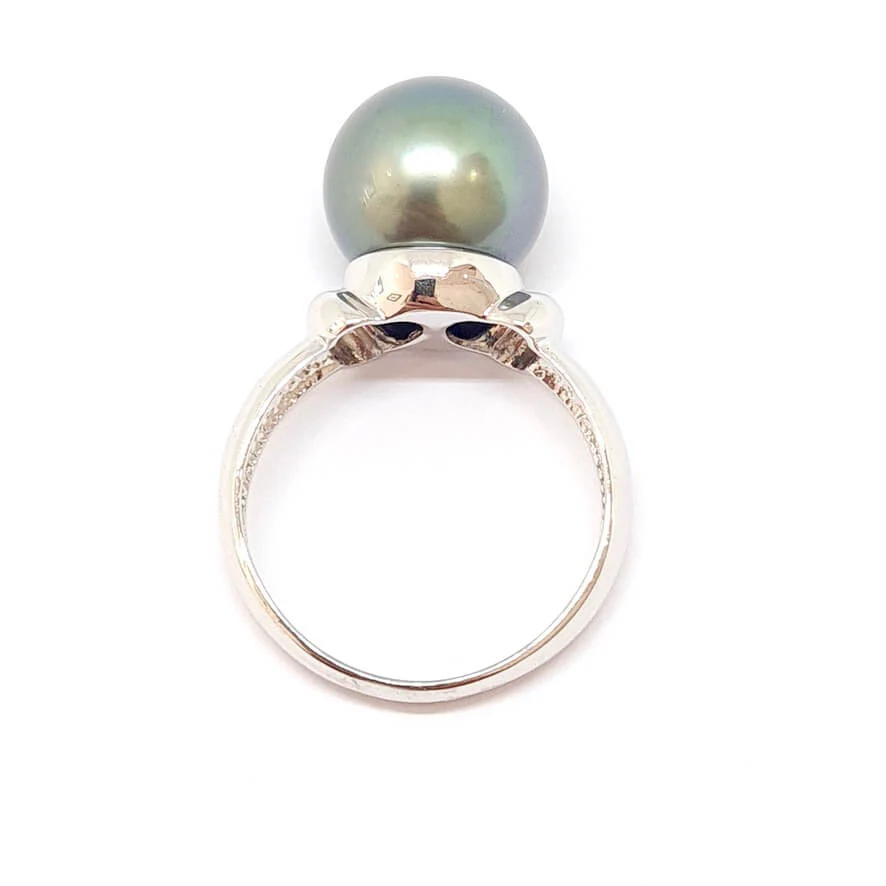 Bague Solitaire perle de Tahiti or blanc 18 carats - Image 3