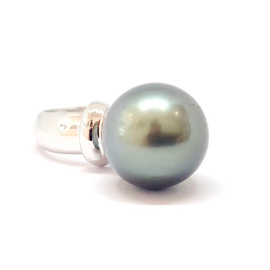 Bague Solitaire perle de Tahiti or blanc 18 carats - Image 4