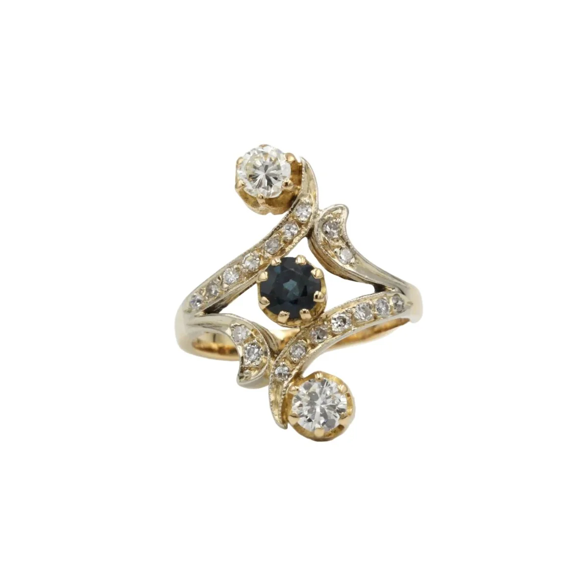 Bague Trilogie en or jaune, saphir et diamants