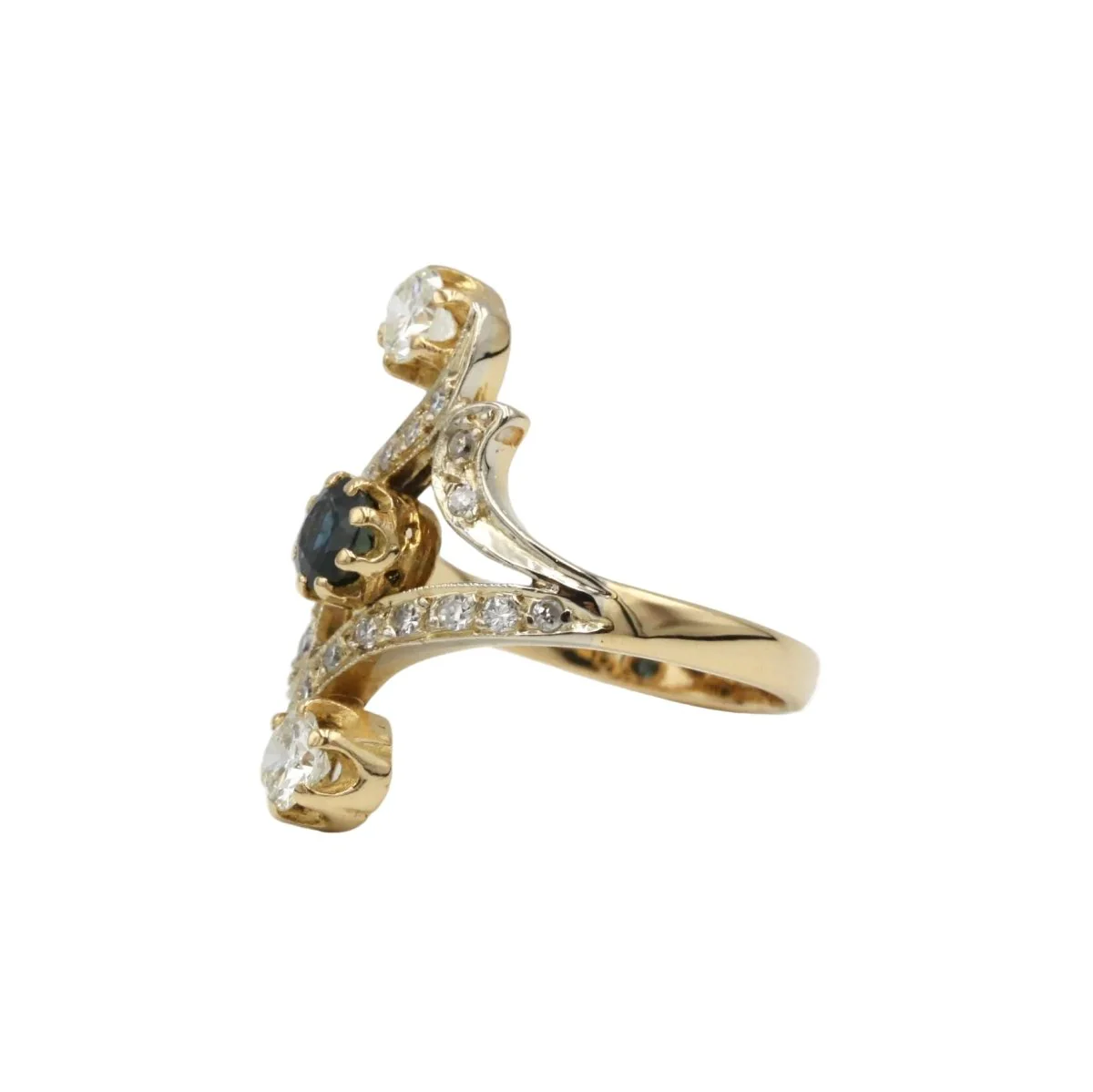 Bague Trilogie en or jaune, saphir et diamants - Image 2