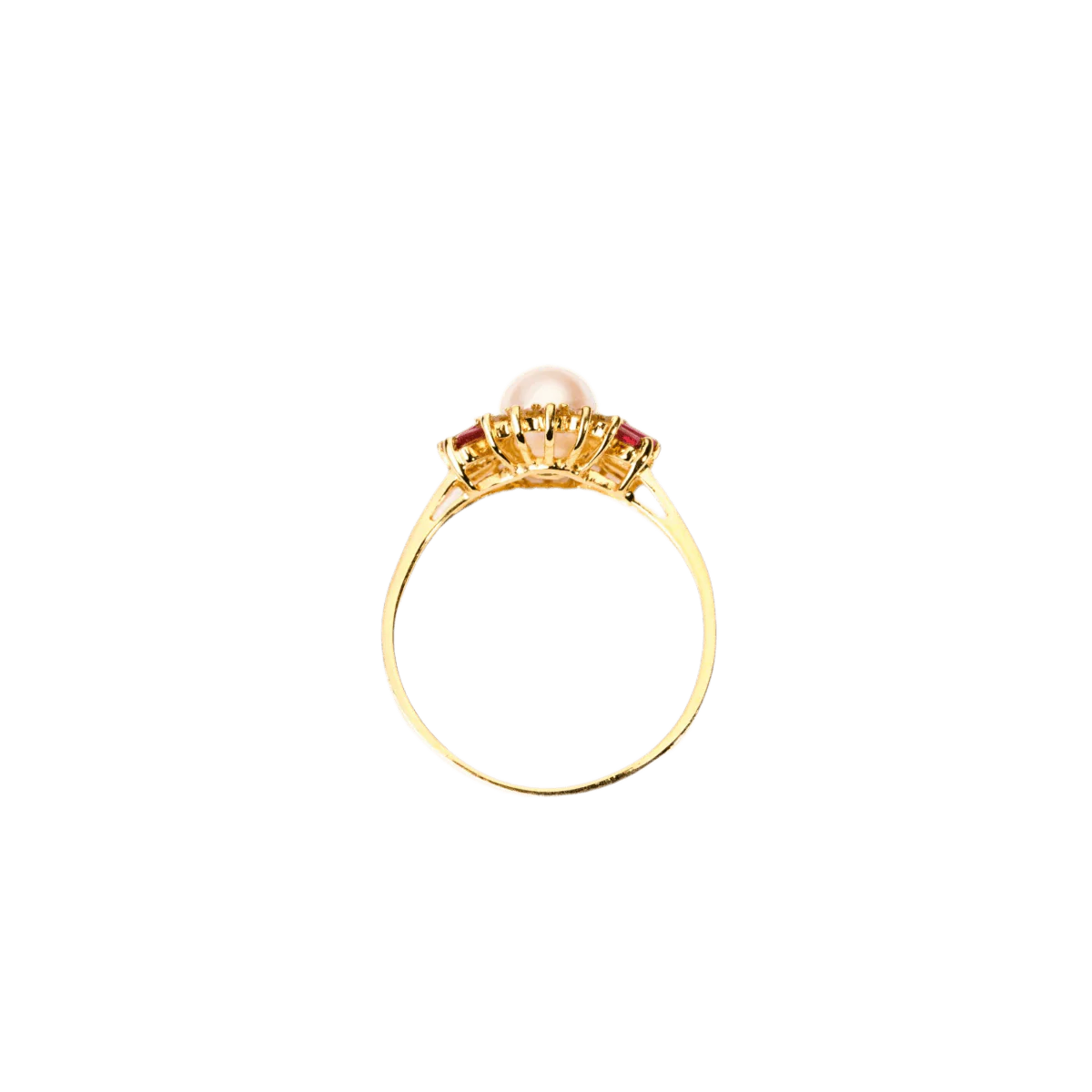 Bague Marguerite en or jaune, perle, rubis et diamants - Image 3