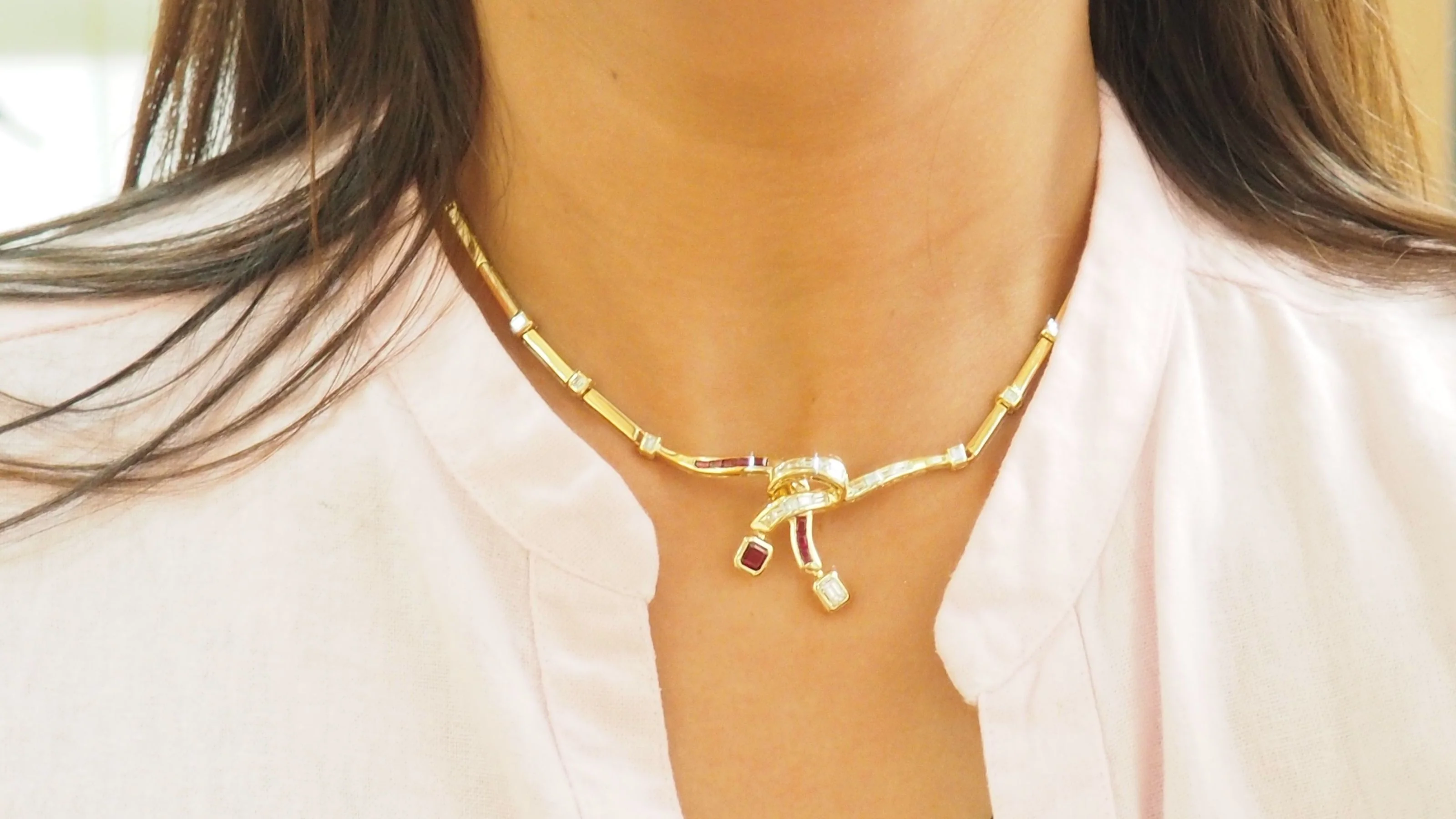 Collier Vintage En Or Jaune, Diamants Et Rubis - Image 2
