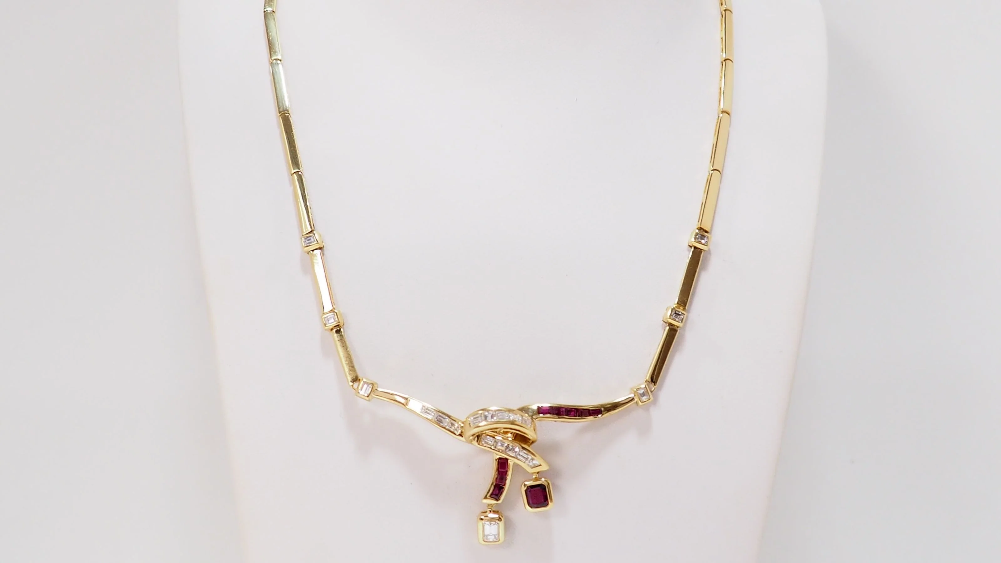 Collier Vintage En Or Jaune, Diamants Et Rubis - Image 4
