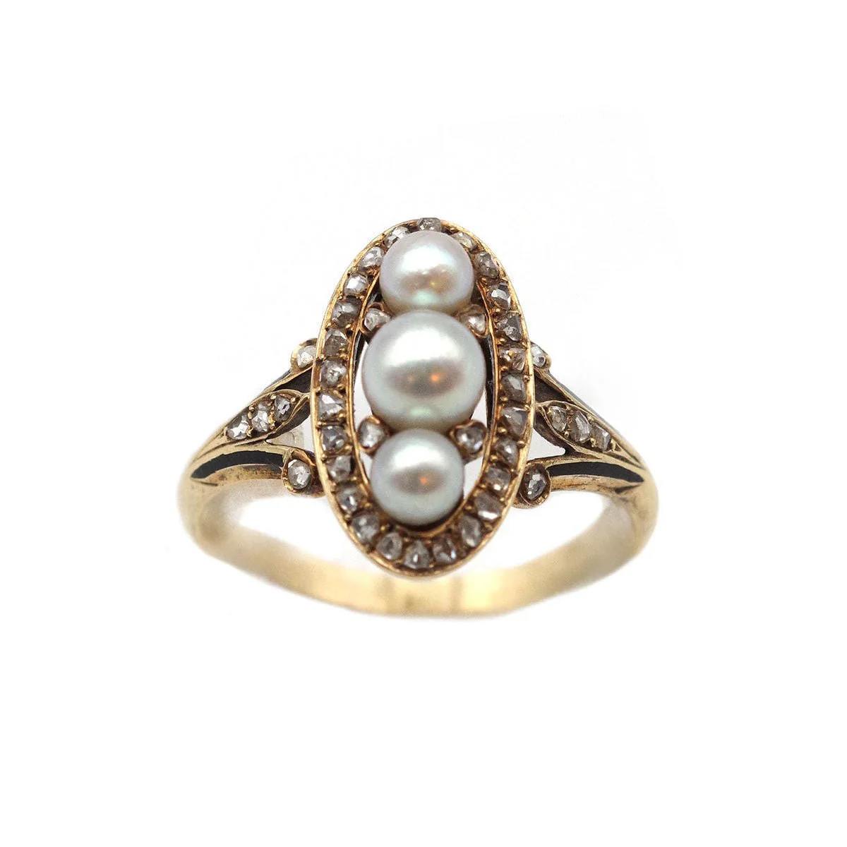 Bague Trilogie en or jaune, perles et diamants