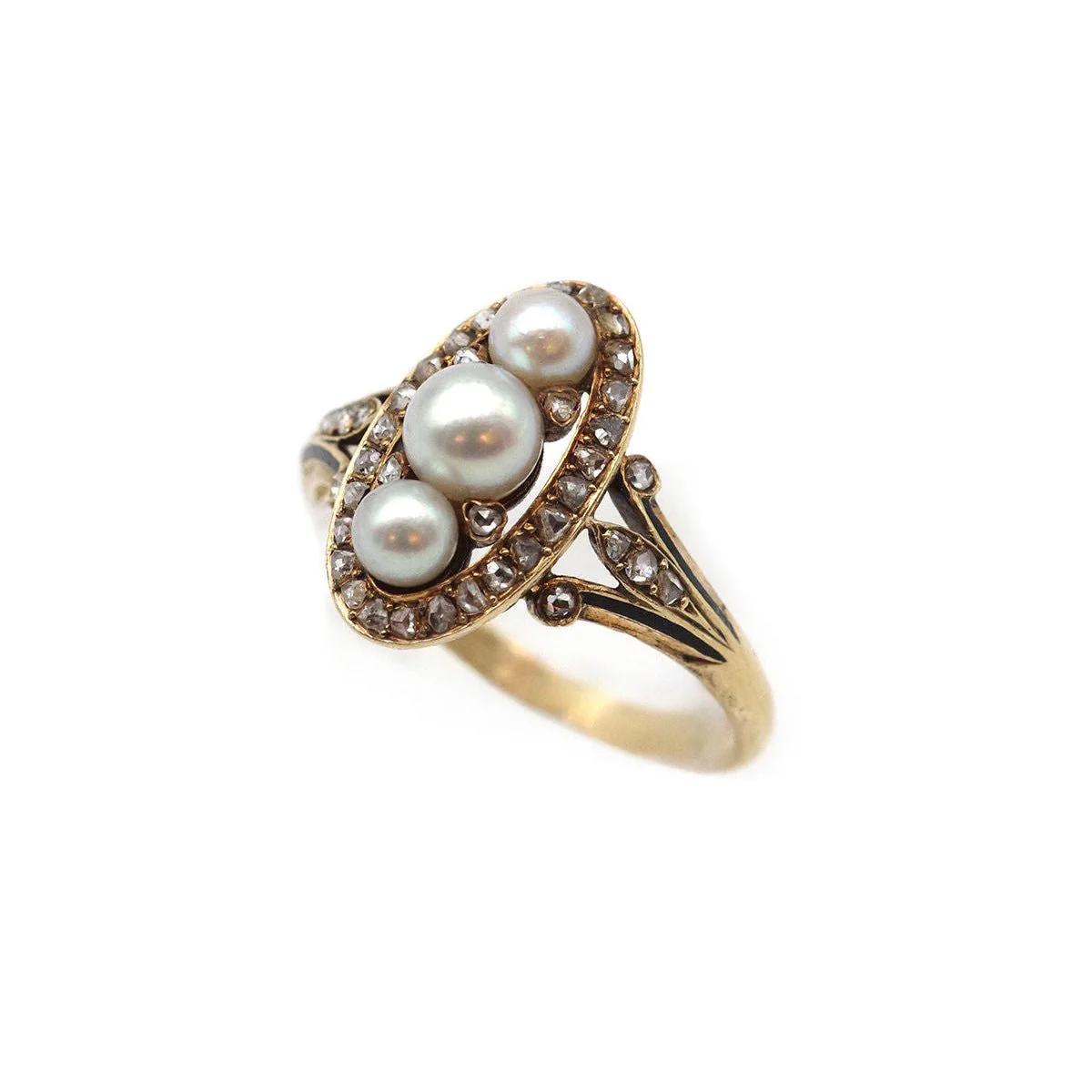 Bague Trilogie en or jaune, perles et diamants - Image 3