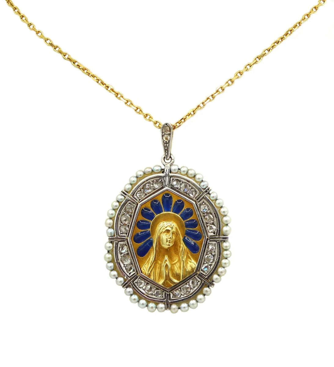 Pendentif MEDAL en or, platine, diamants, émeraudes et perles - Image 2