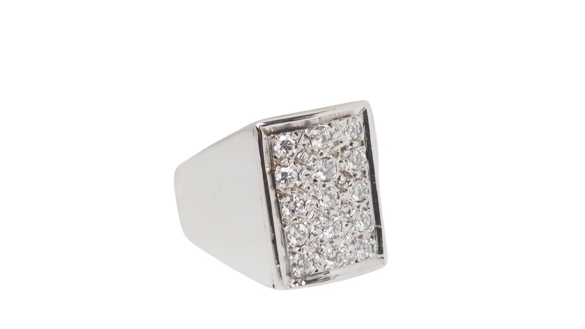 Bague Chevalière en or blanc et diamants - Image 3