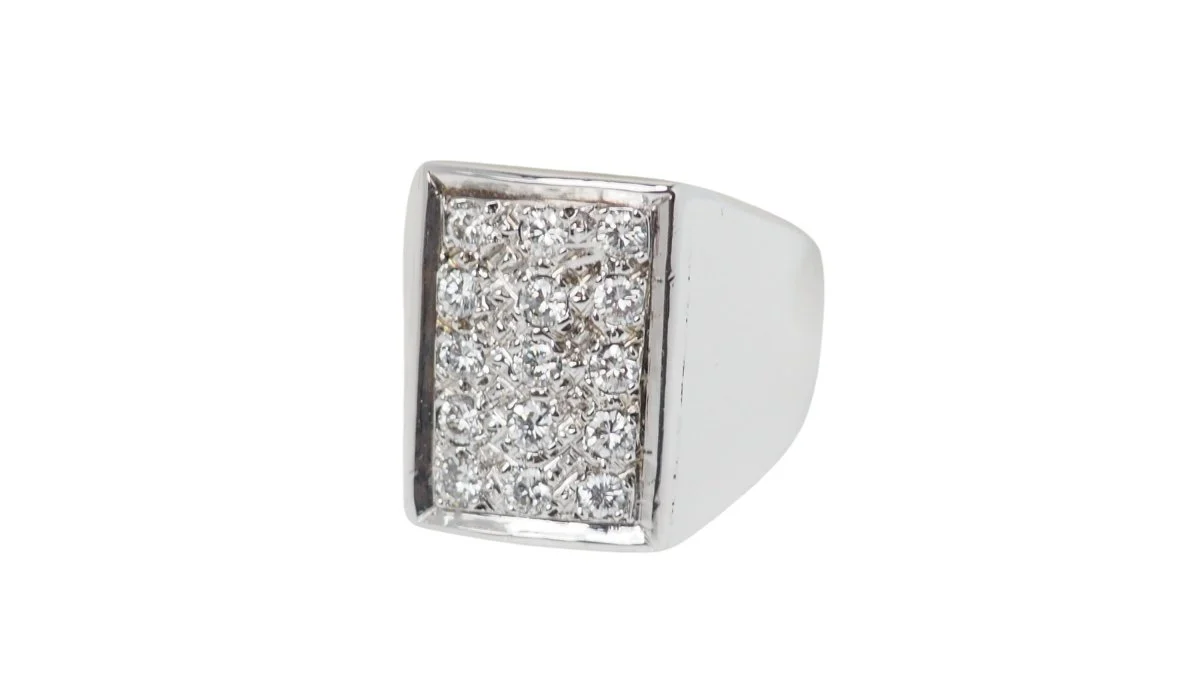 Bague Chevalière en or blanc et diamants - Image 4