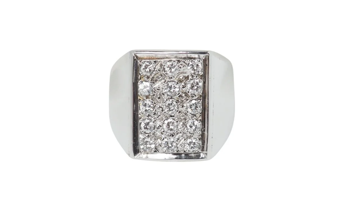 Bague Chevalière en or blanc et diamants - Image 5