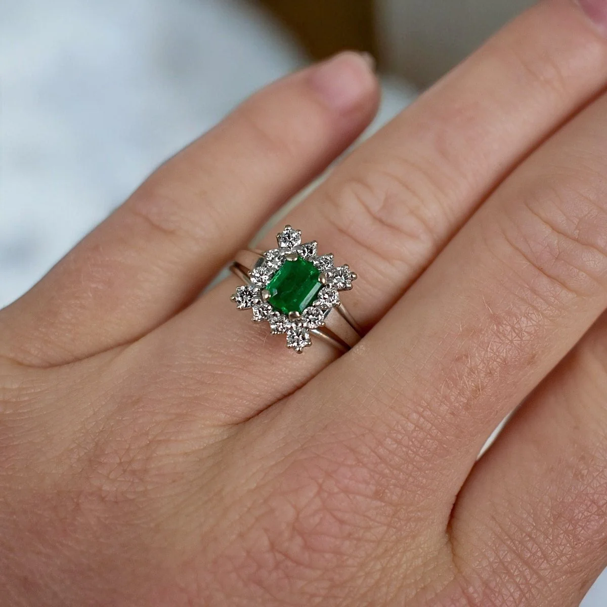 Bague Émeraude et Diamants, Vintage - Image 9