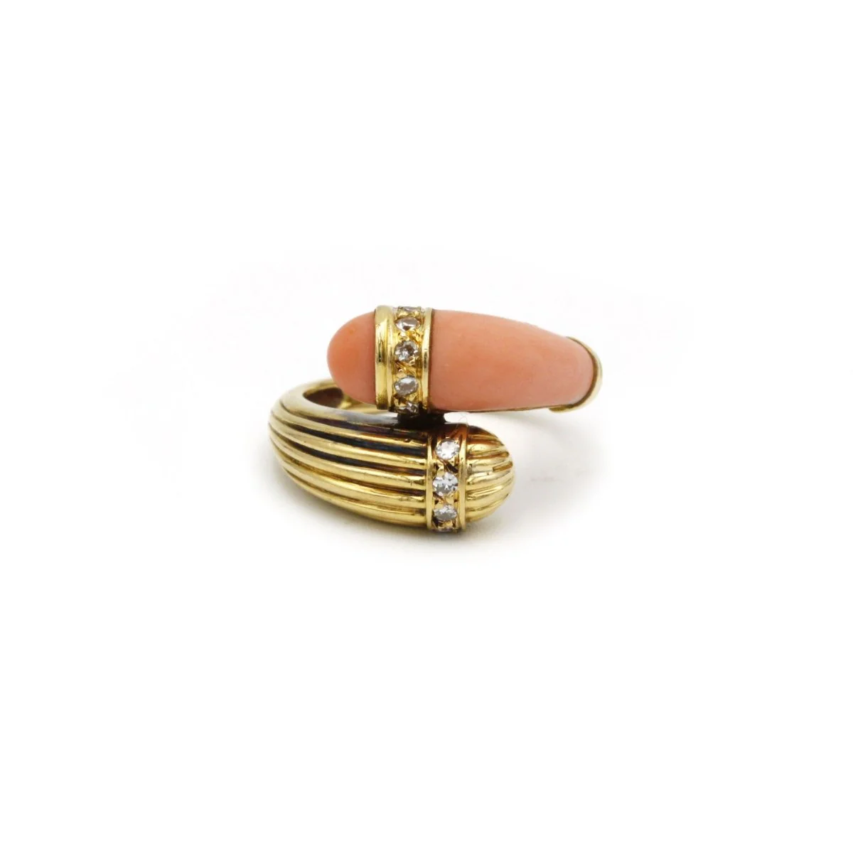 Bague - Or, Corail et diamants