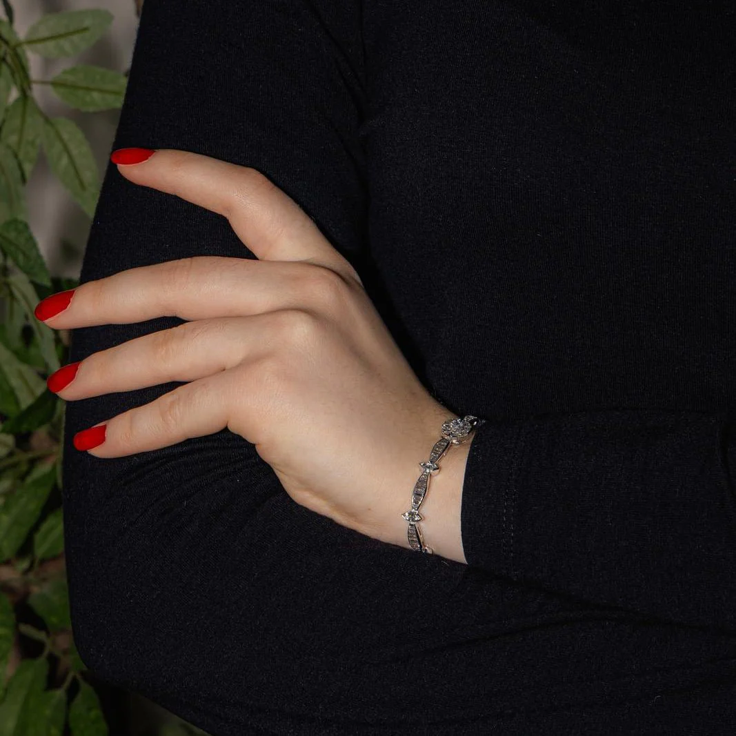 Bracelet Souple en or blanc, platine et diamants - Image 2