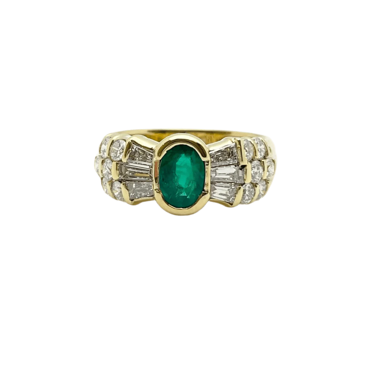 Bague Jonc en or jaune, émeraude et diamants