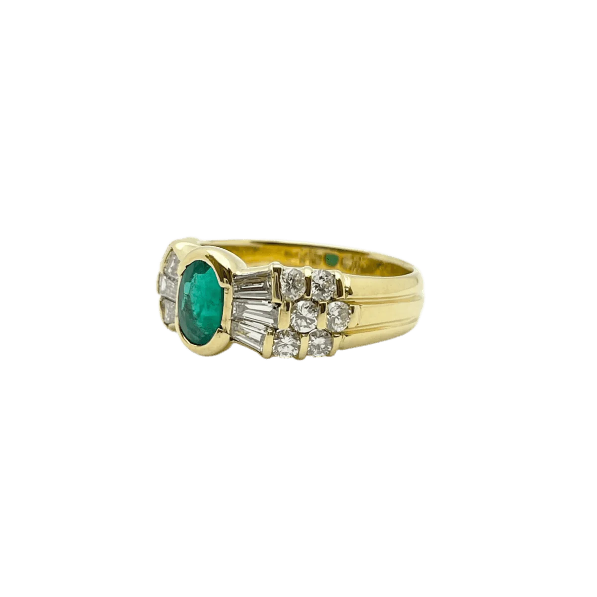 Bague Jonc en or jaune, émeraude et diamants - Image 2