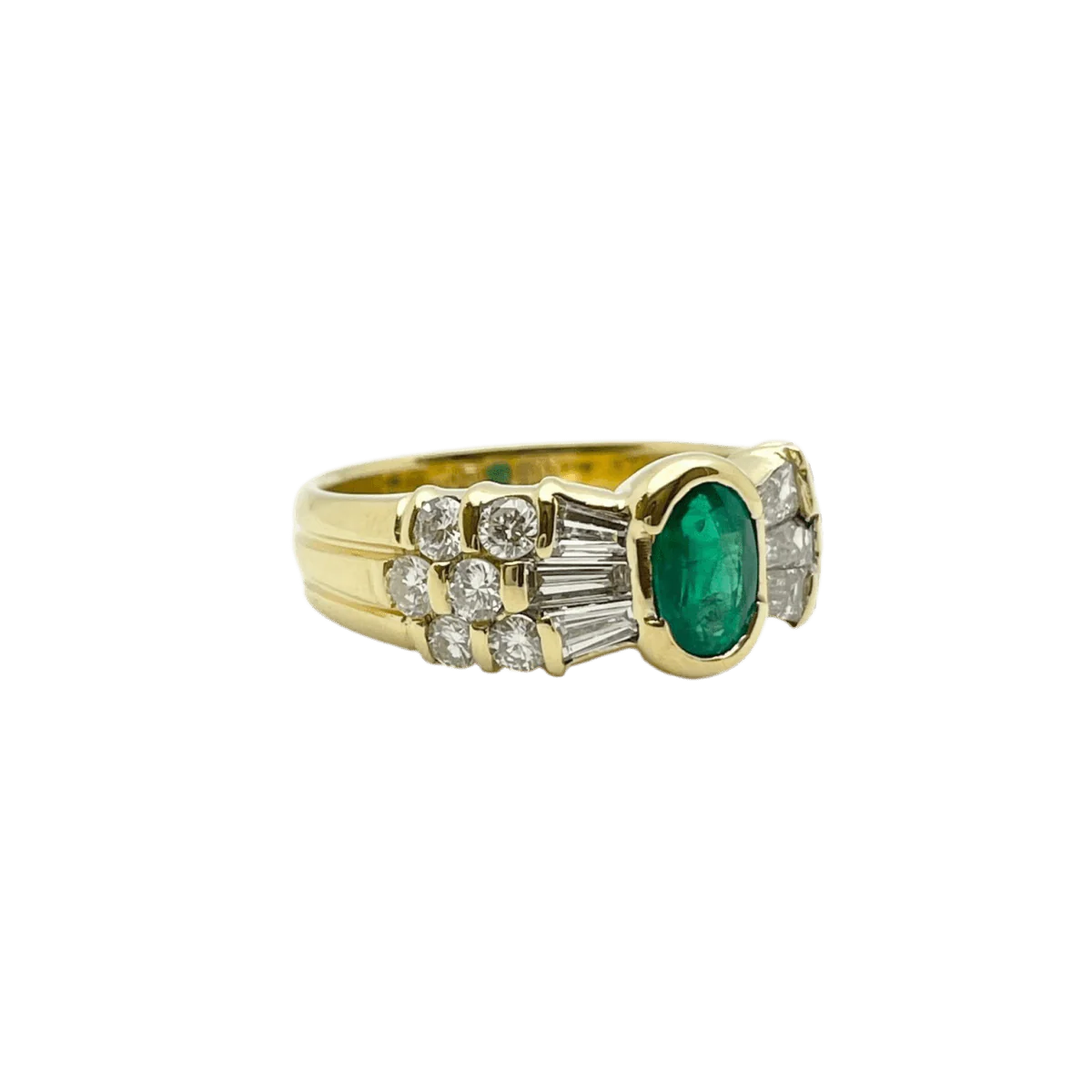 Bague Jonc en or jaune, émeraude et diamants - Image 4