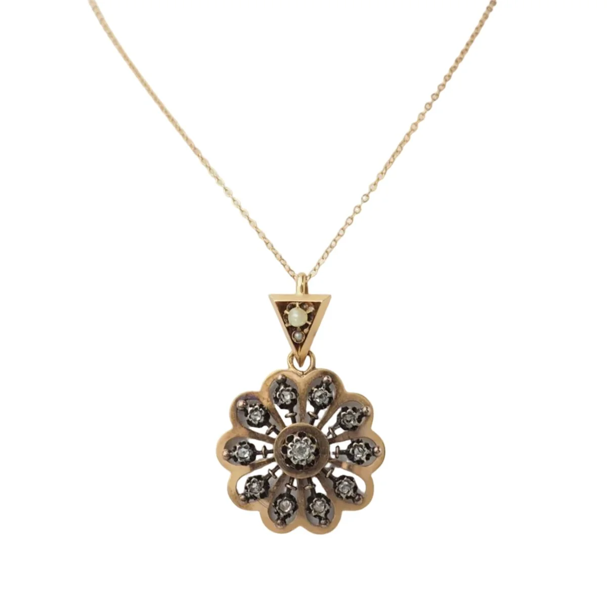 Pendentif en or rose, perles et diamants - Image 3